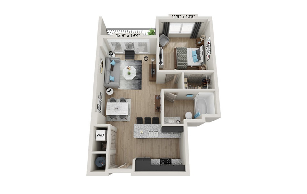 A2A - 1 bedroom floorplan layout with 1 bath and 776 square feet.