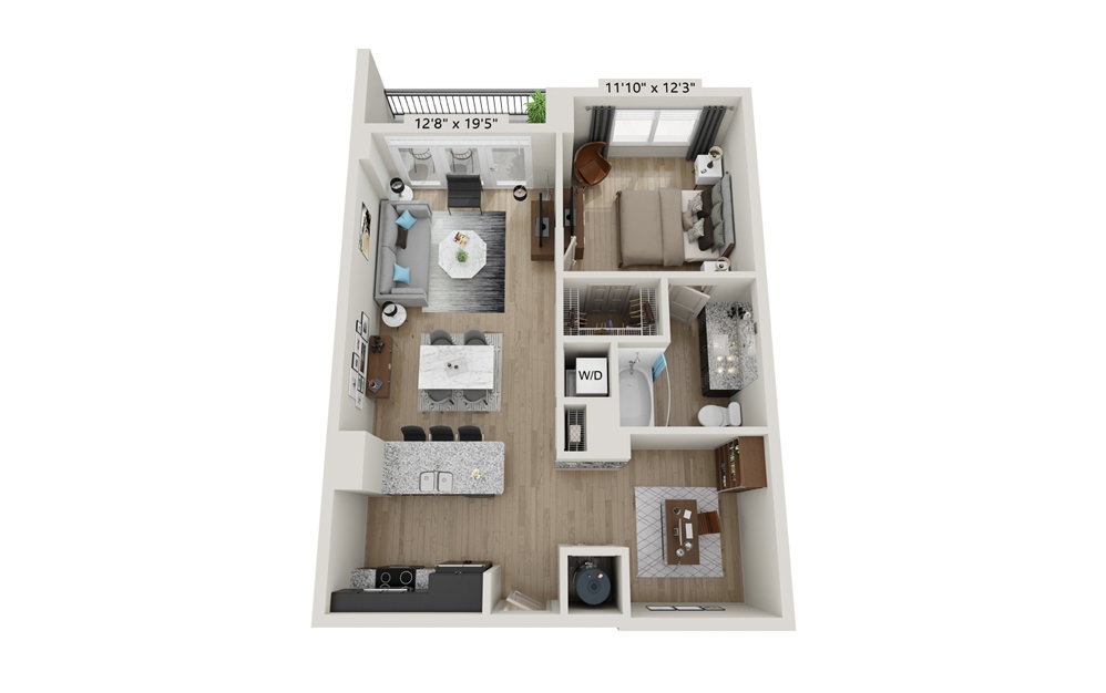 A3 - 1 bedroom floorplan layout with 1 bathroom and 785 square feet