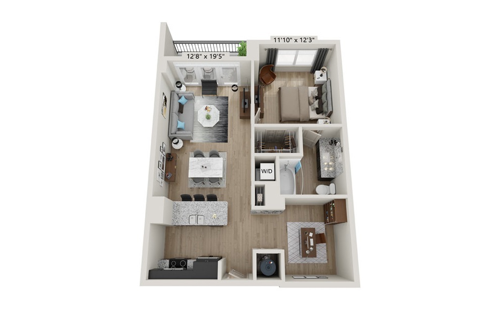 A3 - 1 bedroom floorplan layout with 1 bath and 785 square feet.