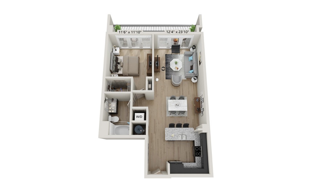 A5 - 1 bedroom floorplan layout with 1 bath and 808 square feet.