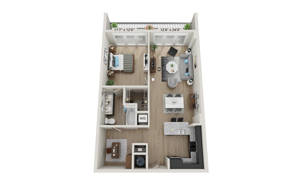 A6 - 1 bedroom floorplan layout with 1 bath and 898 square feet.