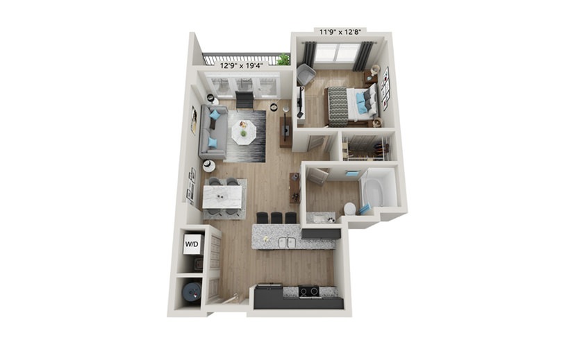 A2 - 1 bedroom floorplan layout with 1 bathroom and 716 square feet