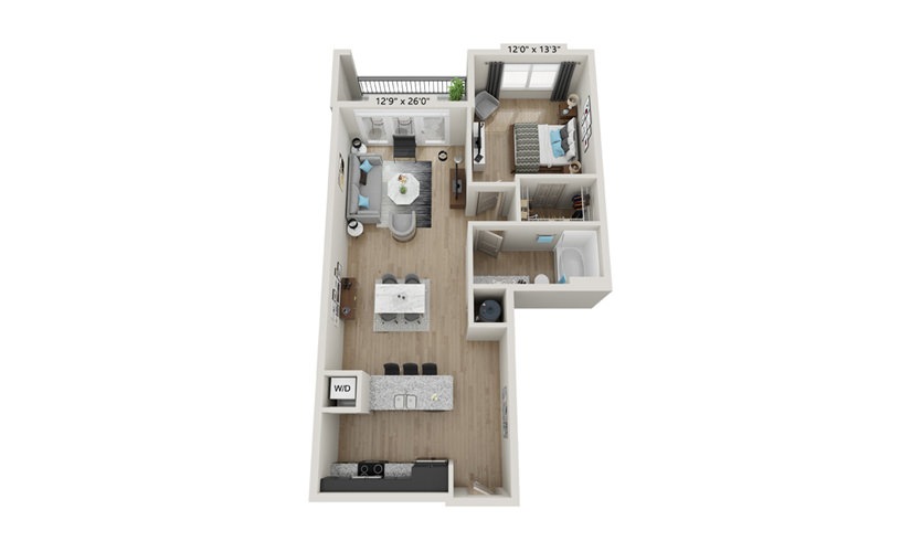 A4 - 1 bedroom floorplan layout with 1 bathroom and 855 square feet