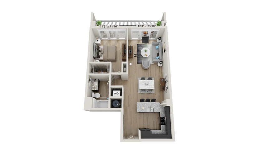 A5 - 1 bedroom floorplan layout with 1 bathroom and 808 square feet