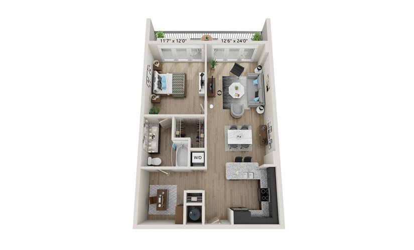 A6 - 1 bedroom floorplan layout with 1 bathroom and 898 square feet